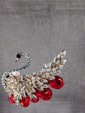 Red Crystal Swan Brooch